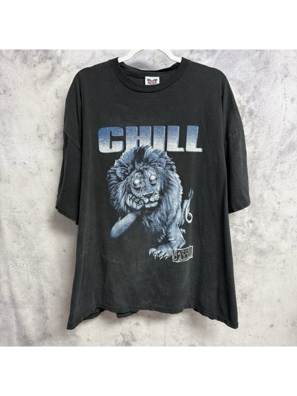 Vintage 90s TNT Lion Nature Calls T Shirt Mens 3XL Black Short Sleeve CHILL